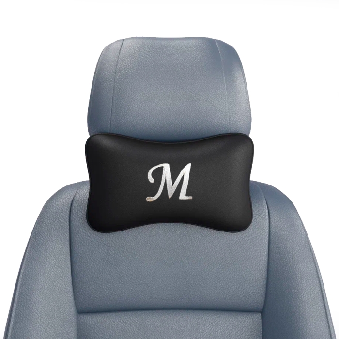 Подушки под шею Подушка под шею черная с вышивкой М (Серебристая)